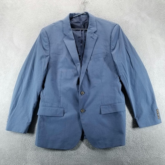 J Crew Blazer Mens 44 Blue Cotton Striped Thompson Suit Jacket 2 Button